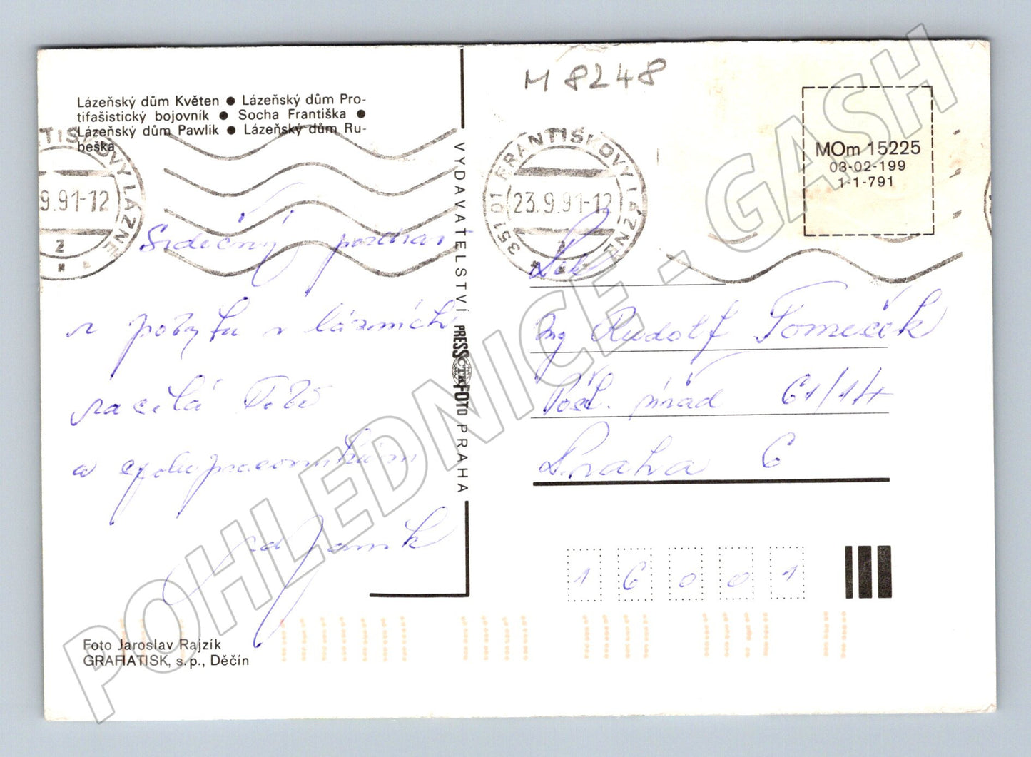 Pohlednice Františkovy Lázně koláž odeslaná 1991 (M8248)