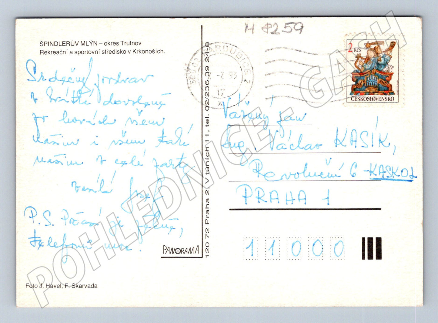 Pohlednice Špindlerův Mlýn Krkonoše barevná 1993 (M8259)