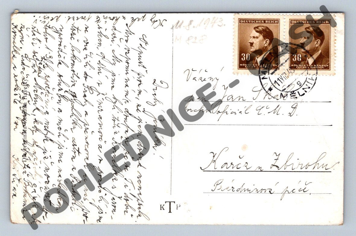 Postcard Mělník castle bridge 1943 (M828)