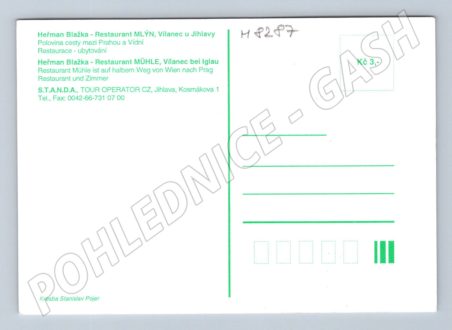 Pohlednice Restaurace Mlýn Vílanec kresba velký formát (M8287)