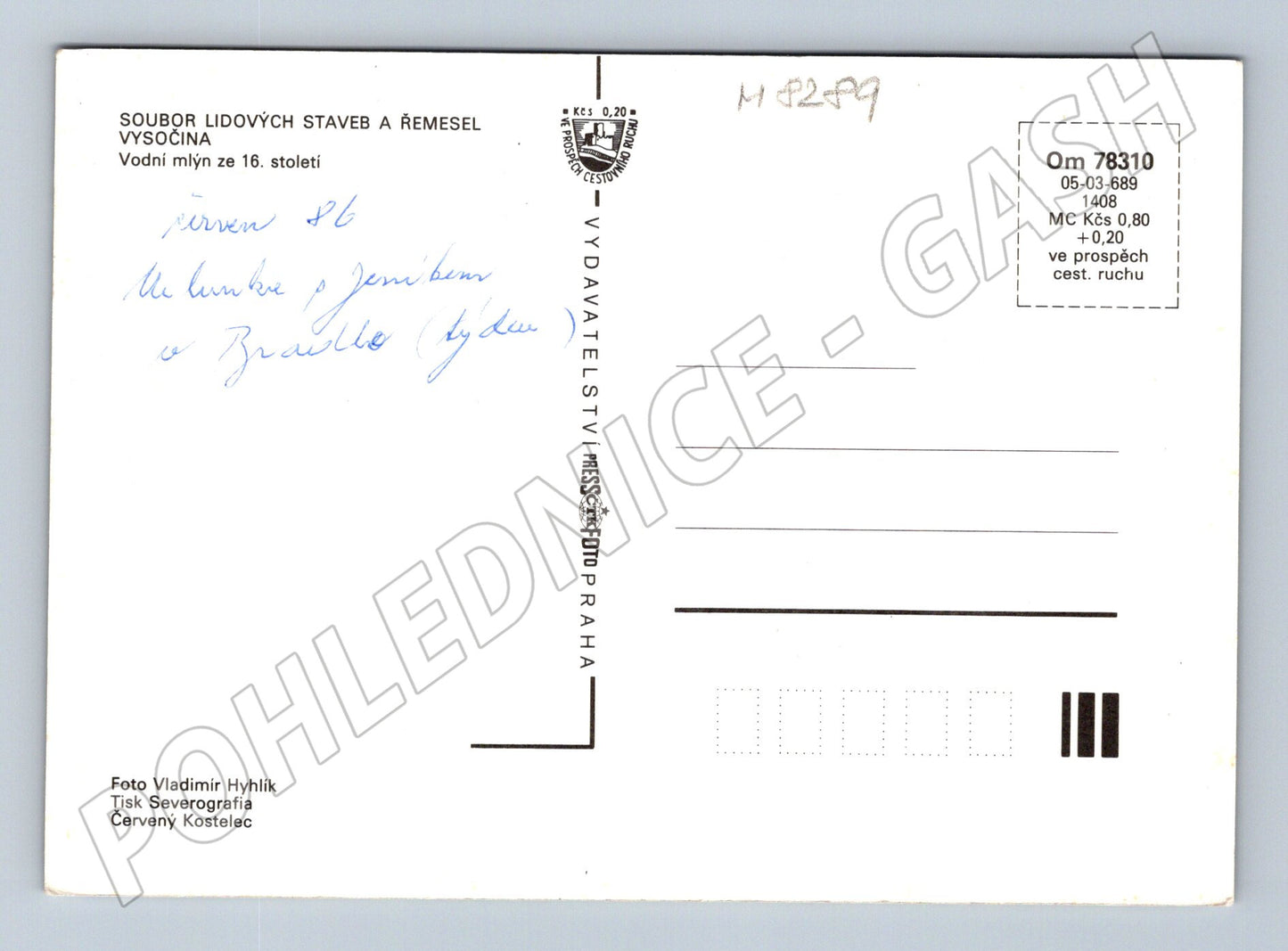 Pohlednice Veselý Kopec lidové stavby jaro Vysočina (M8289)