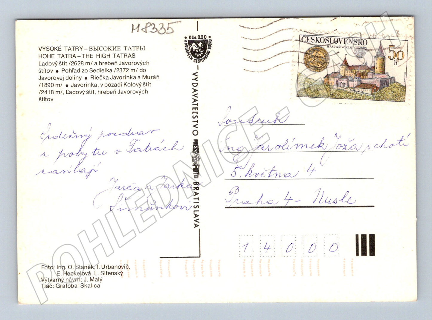 Pohlednice Vysoké Tatry Javorová dolina historická odeslaná (M8335)