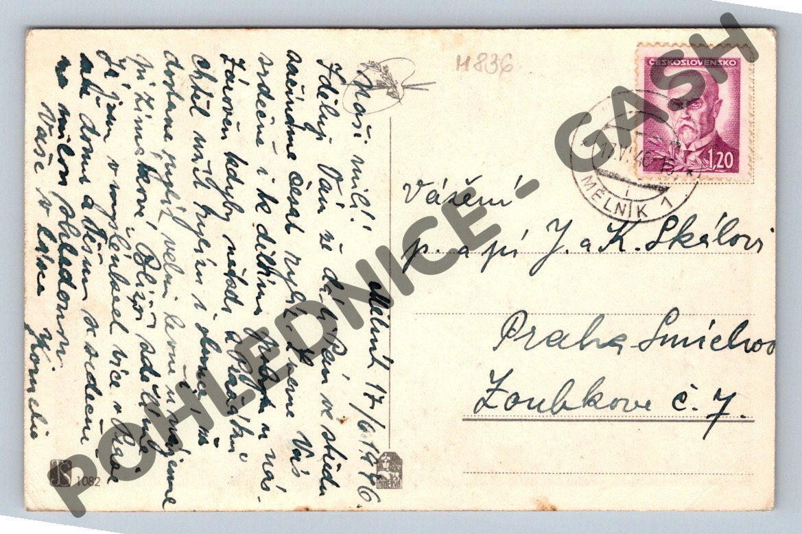 Pohlednice vesnická cesta Mělník 1936 (M836)