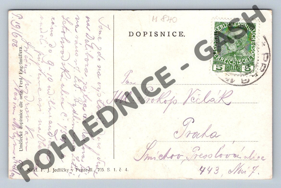 Pohlednice Praha Staroměstské mlýny 1908 malý formát (M840)