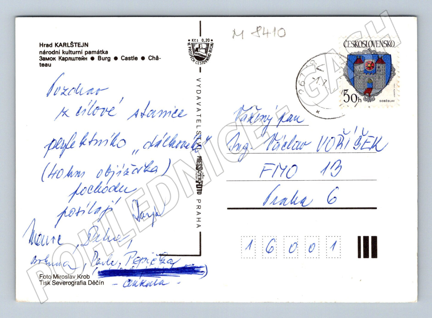 Pohlednice Hrad Karlštejn kolorovaná prošlá ČSSR (M8410)