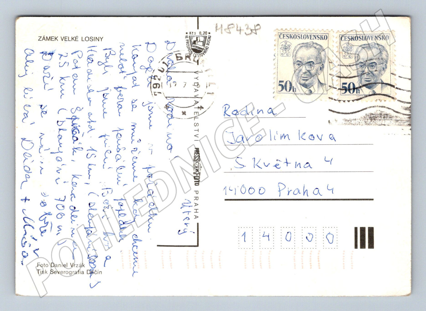 Pohlednice Velké Losiny zámek interiér exteriér odeslaná (M8438)