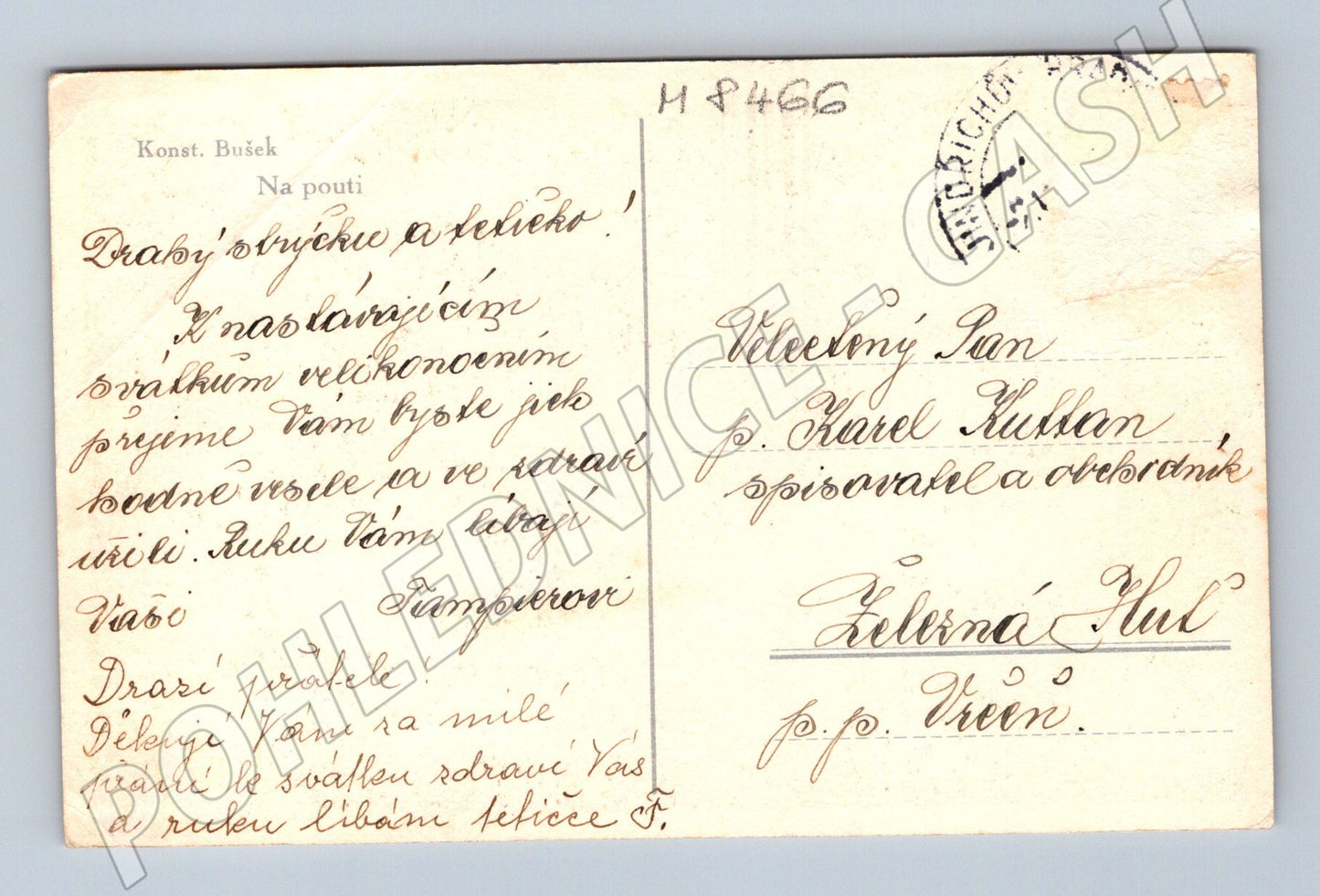 Pohlednice Český kroj pouť ručně psané přání (M8466)