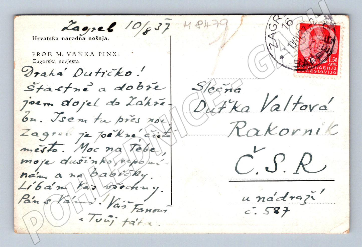 Pohlednice Zagorská nevěsta Chorvatsko 1937 Záhřeb (M8479)