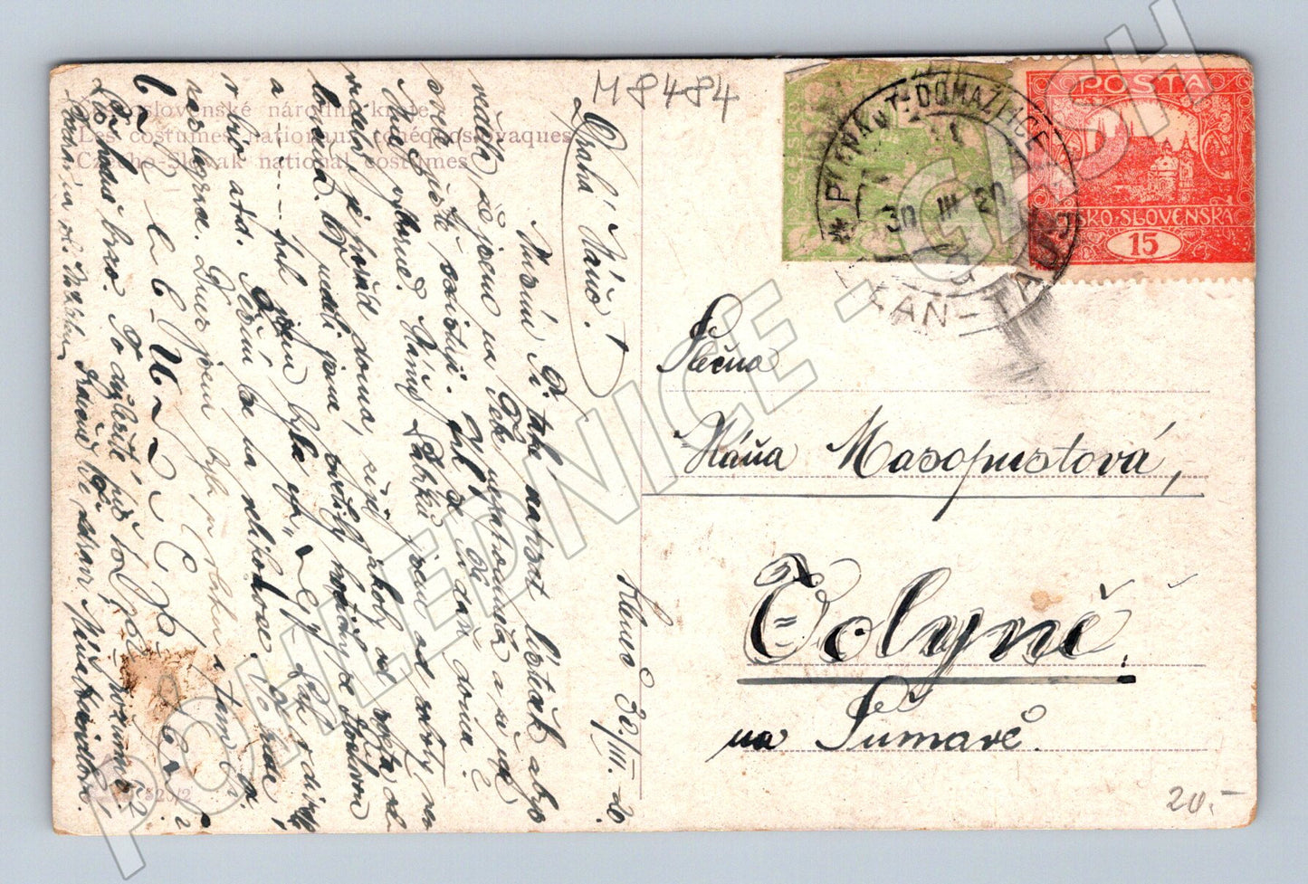 Pohlednice Český folklórní pár v krojích 1920 (M8484)