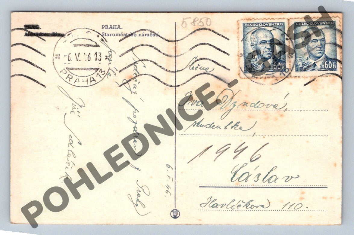 Pohlednice Praha Staroměstské náměstí 1946 malý (M850)