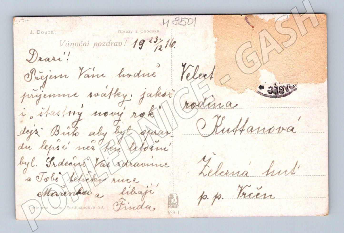 Pohlednice Vánoční Chodsko kroje venkov 1916 (M8501)