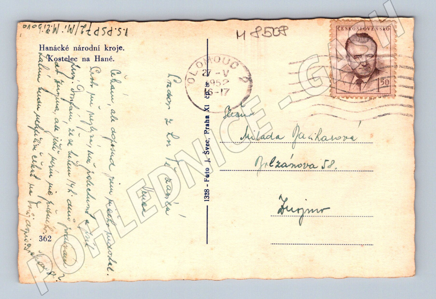 Hanácký kroj Kostelec na Hané stará pohlednice (M8508)