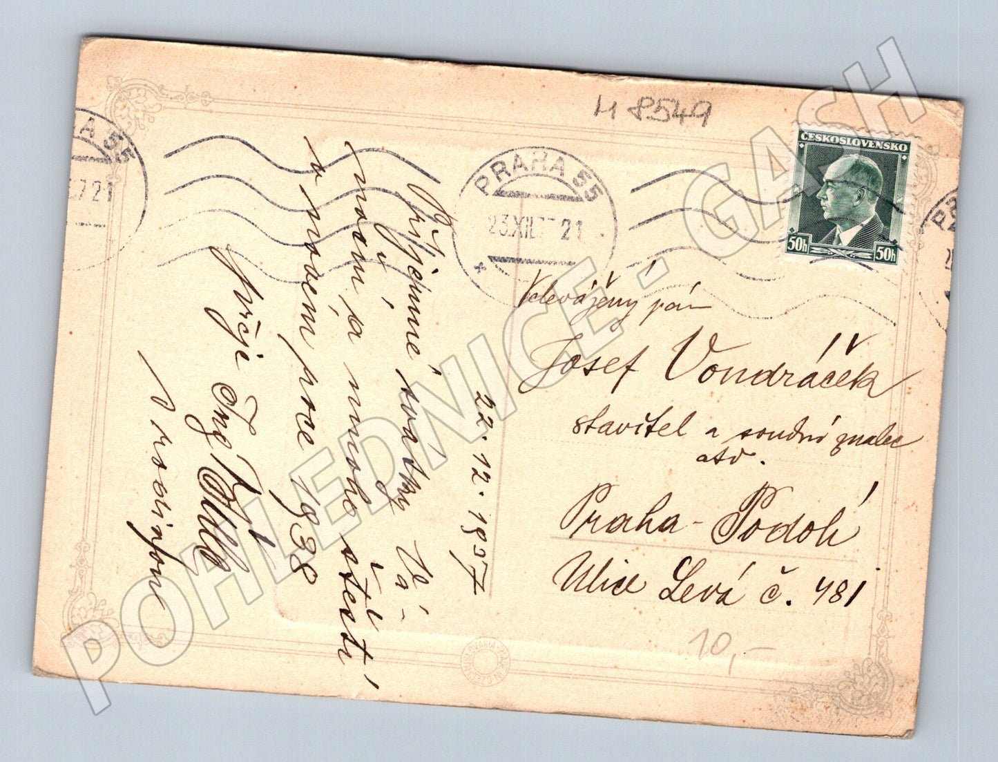 Zimní krajina 1937 česká vánoční pohlednice (M8549)