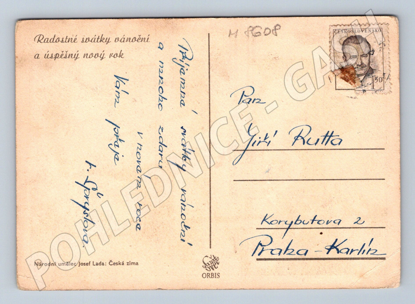 Postcard Josef Lada Czech Winter until 1950 (M8608)
