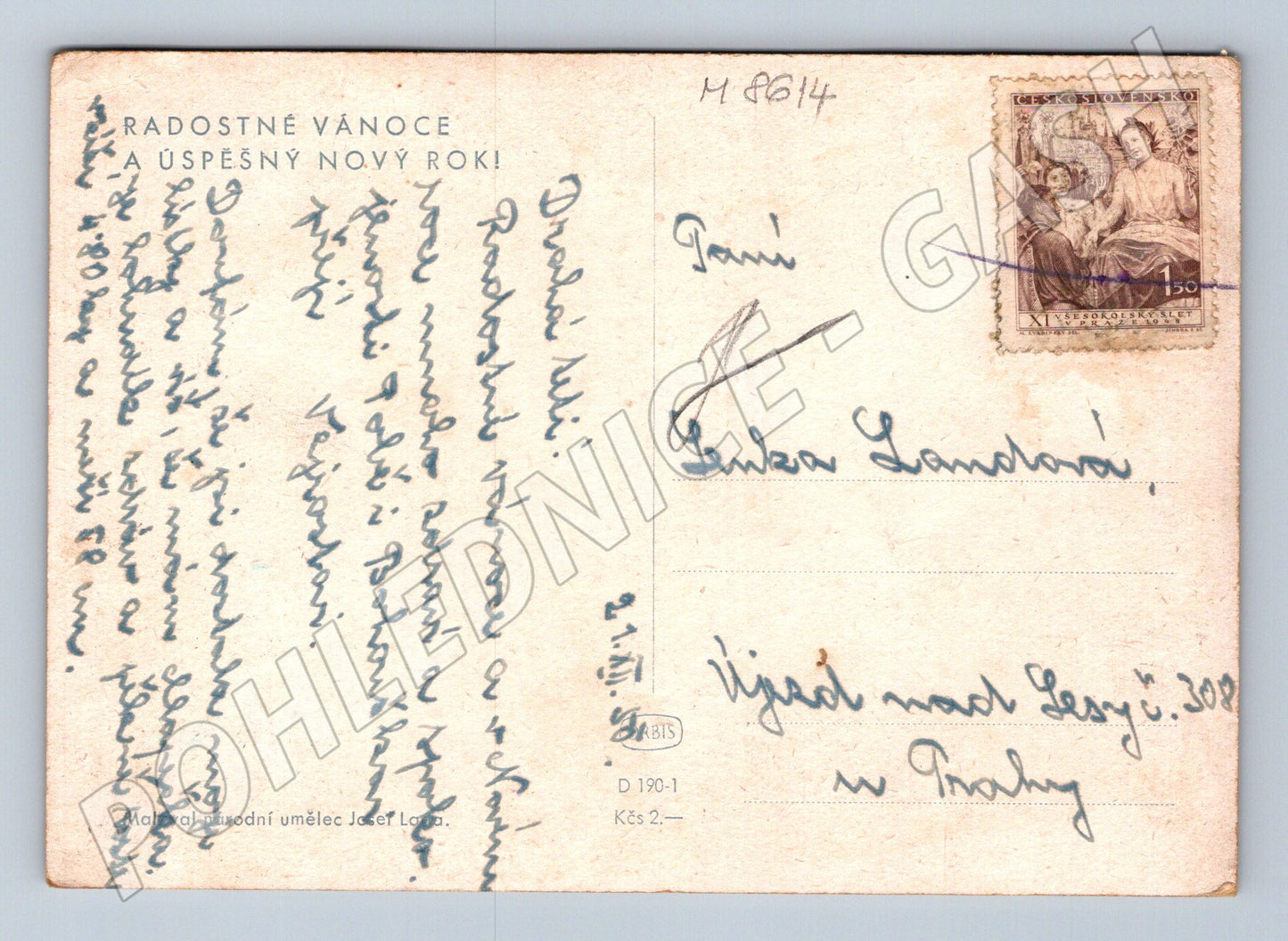 Pohlednice Josef Lada Vánoce stará česká zima (M8614)