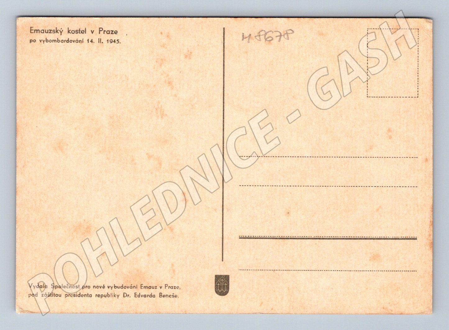 Pohlednice Emauzský kostel po bombardování 1945 (M8678)