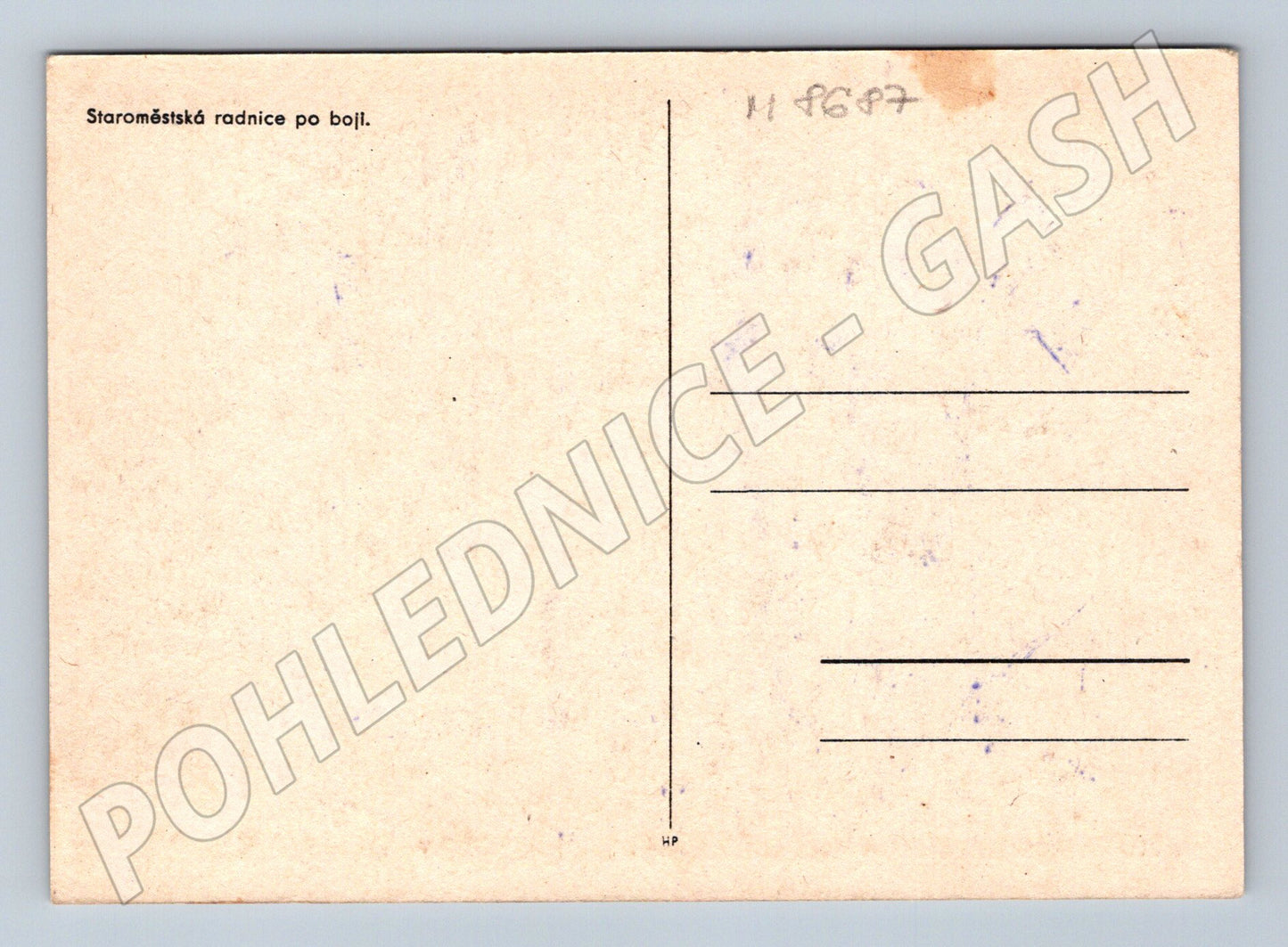 Pohlednice Staroměstská radnice po boji Praha (M8687)