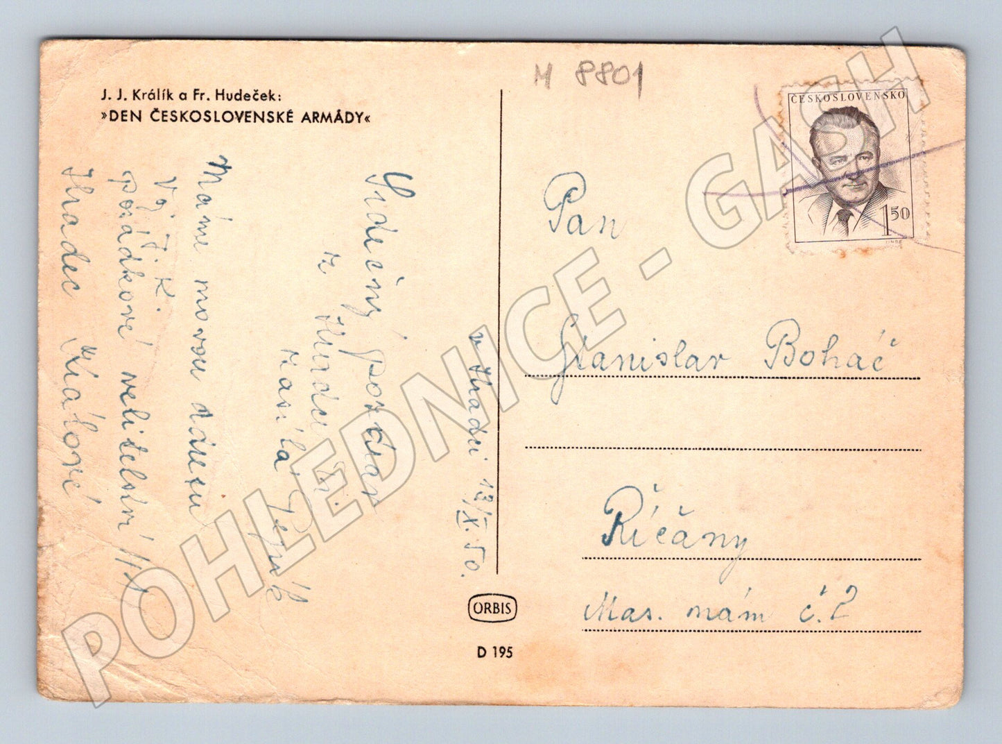 Postcard Czechoslovak Army Day 1950 mf (M8801)