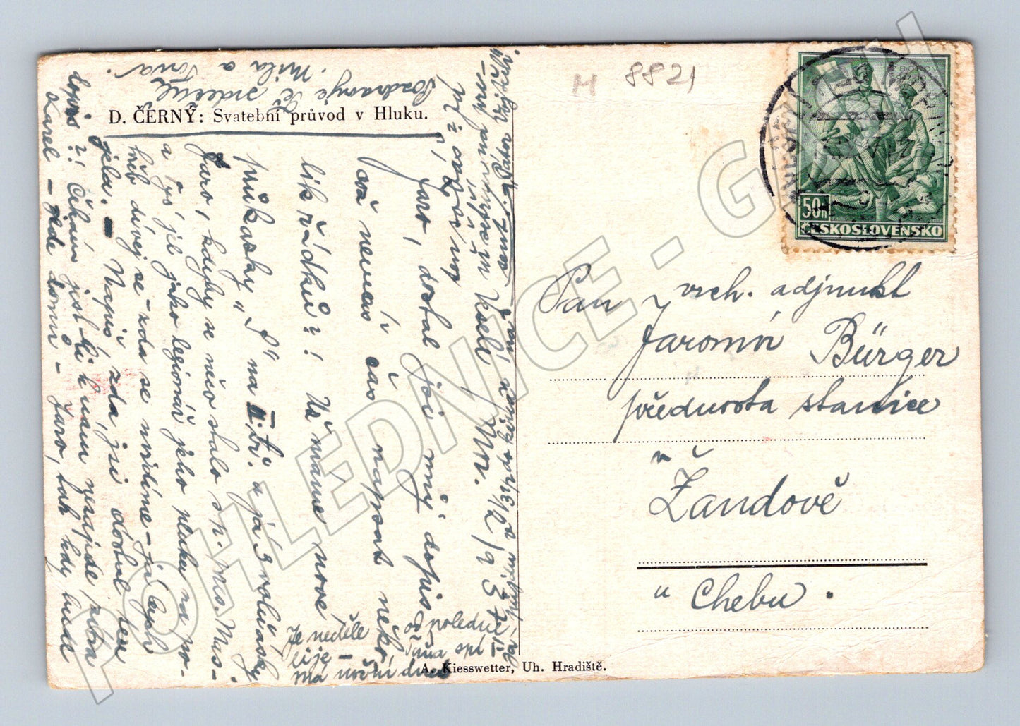 Postcard wedding procession Hlučín D Černý (M8821)