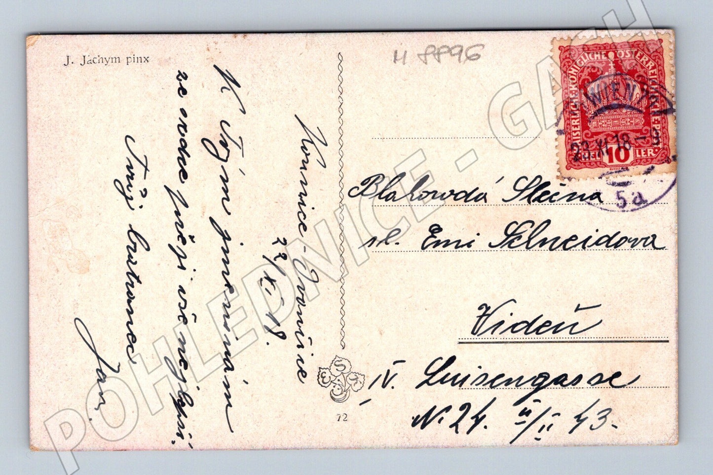 Pohlednice lidové kroje J Jáchym cca 1918 (M8896)