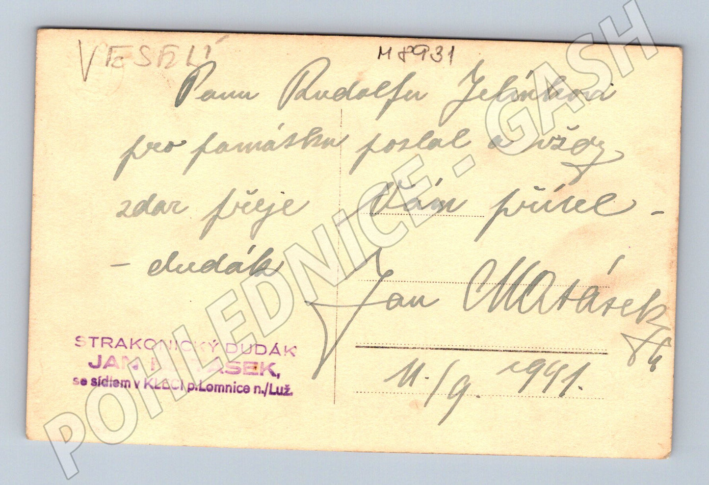 Postcard Strakonice piper Jan Matásek 1941 (M8931)