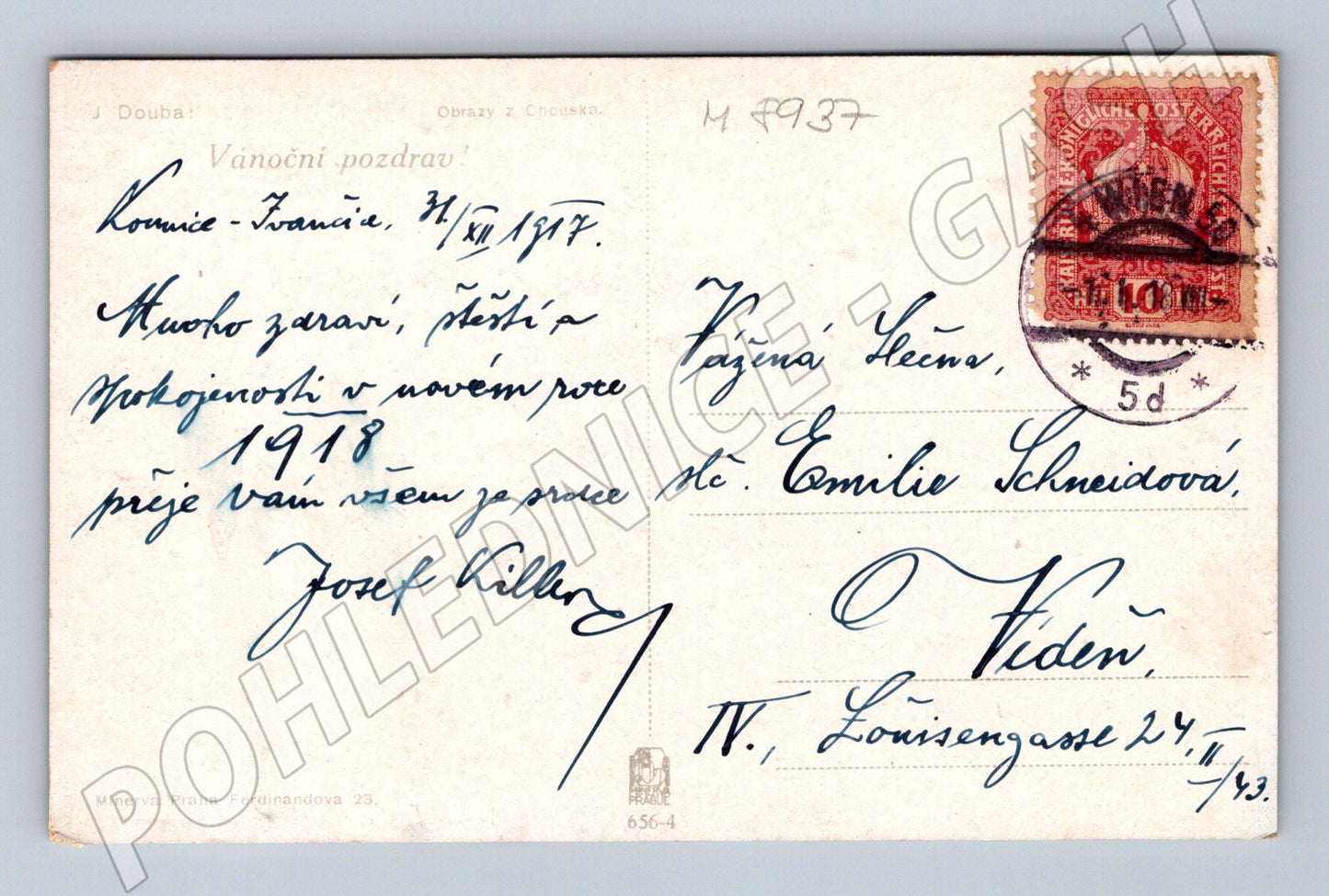 Postcard Christmas Chodsko 1917 winter costumes (M8937)