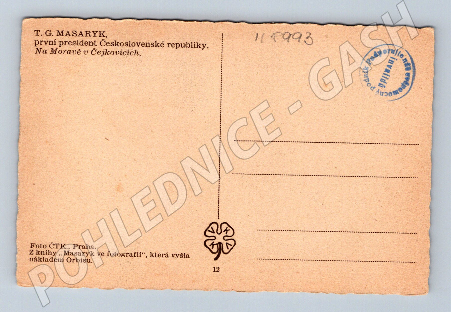 Postcard TG Masaryk in Čejkovice folk costumes (M8993)