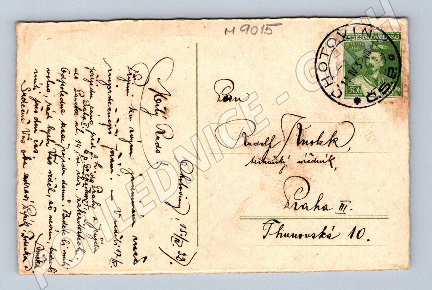 Postcard girl in folk costume sent in 1939 (M9015)