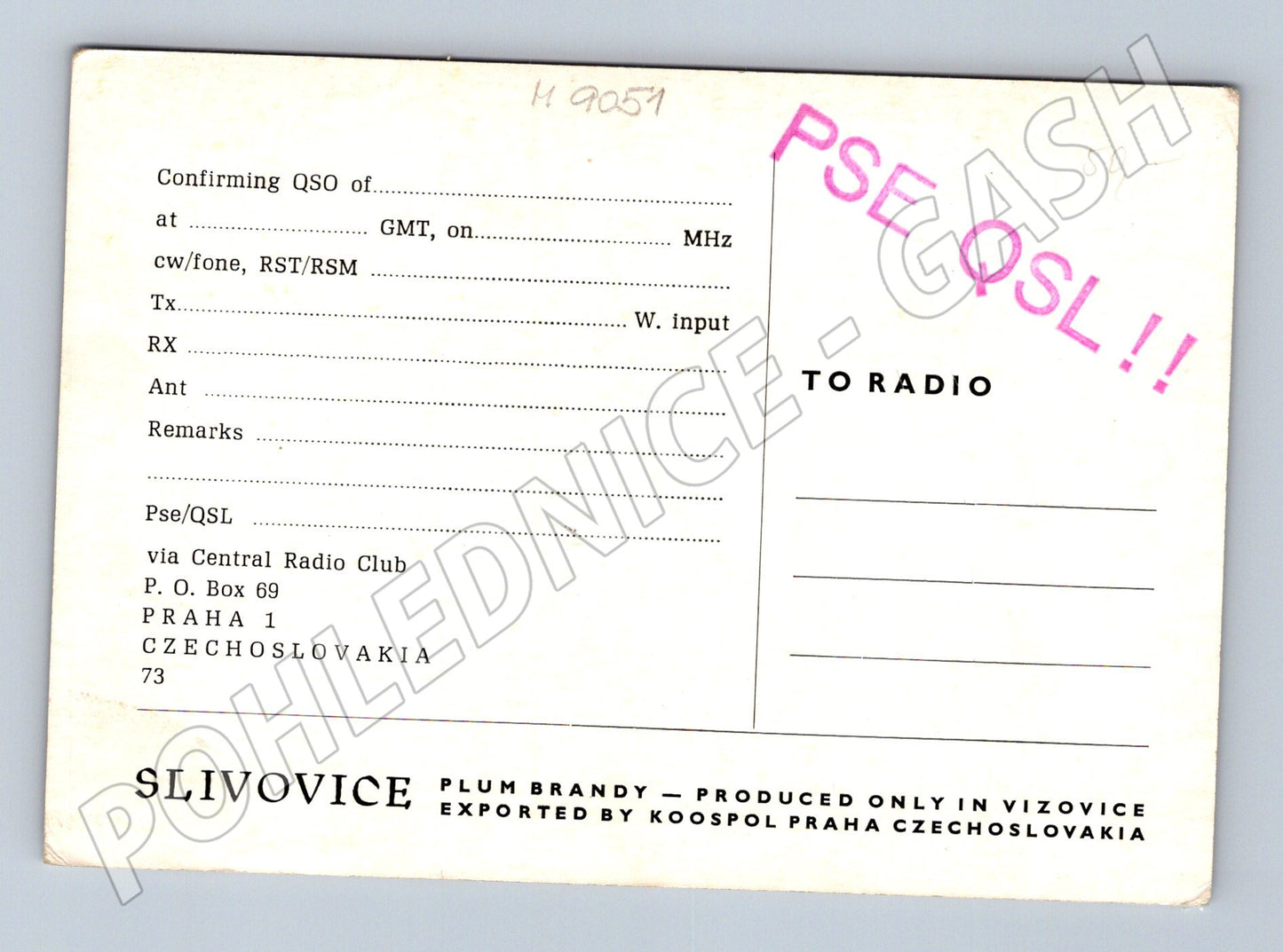 Pohlednice QSL slivovice Jelínek ČSSR (M9051)
