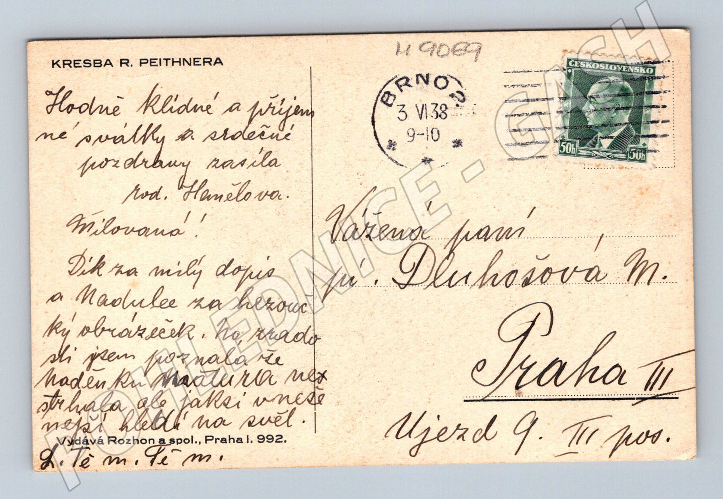 Pohlednice Leoš Janáček Peithner 1938 (M9069)