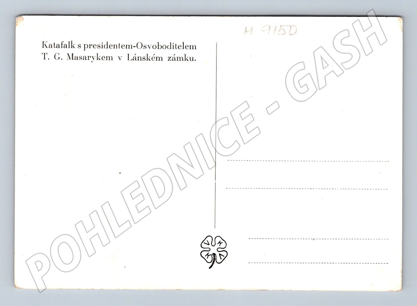 Postcard of the hearse of TG Masaryk Lány castle (M9150)