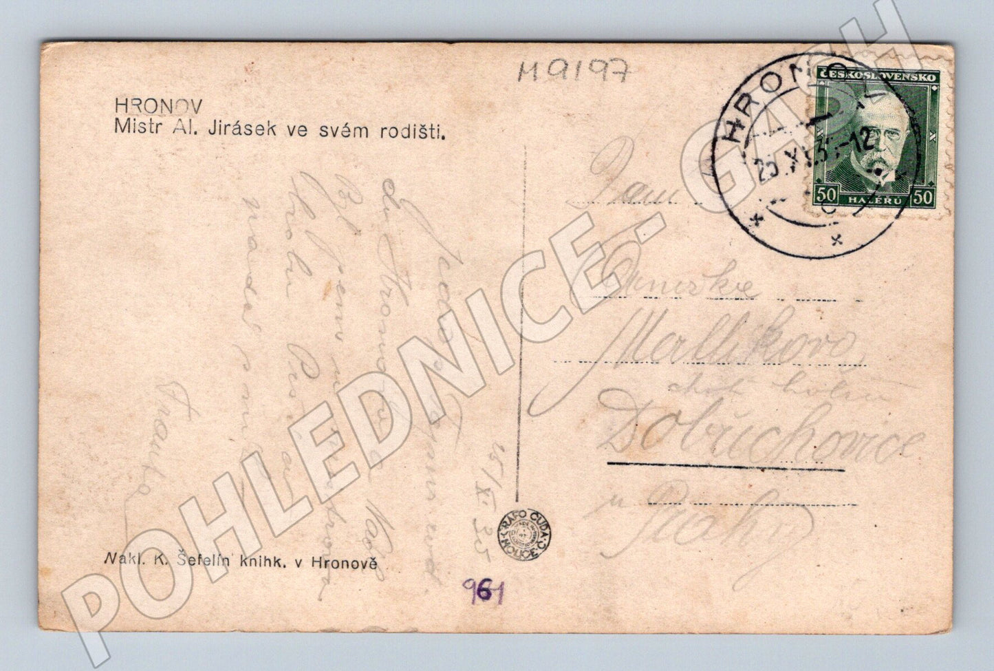 Postcard Alois Jirásek in Hronov original (M9197)