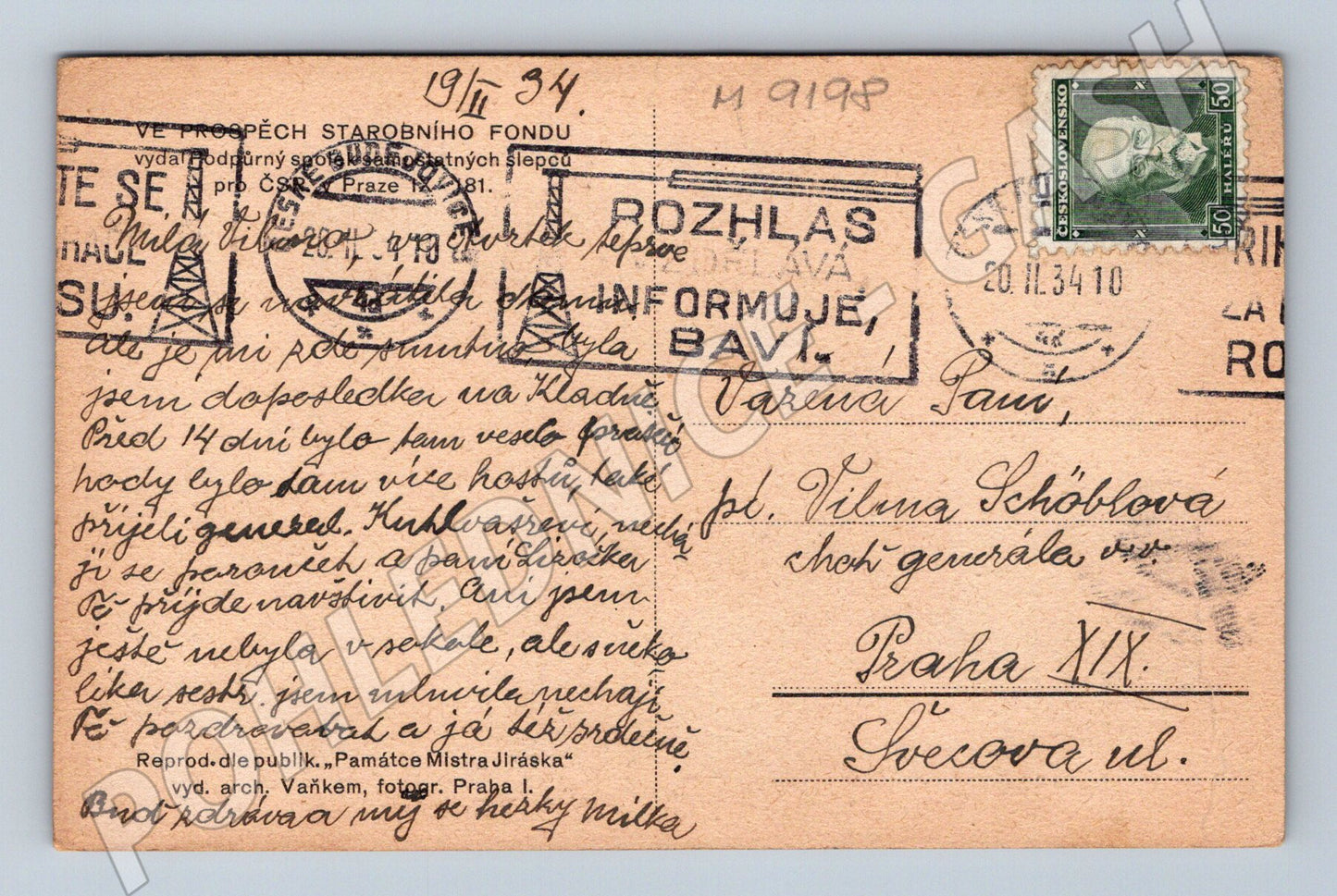 Pohlednice Alois Jirásek Památce Mistra podpis známka (M9198)