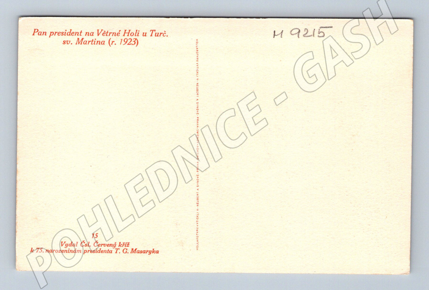 Postcard TG Masaryk Větrná Hola 1923 (M9215)