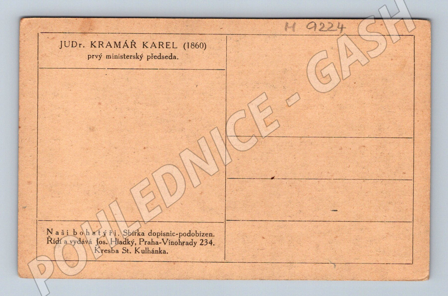 Pohlednice Karel Kramář kresba Kulhánek (M9224)