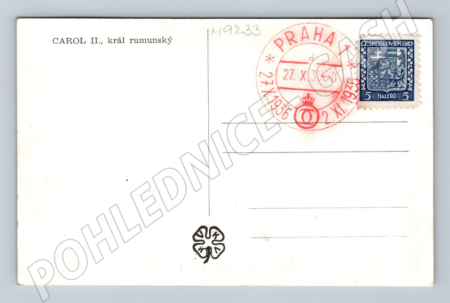 Postcard Carol II King of Romania 1936 Prague (M9233)