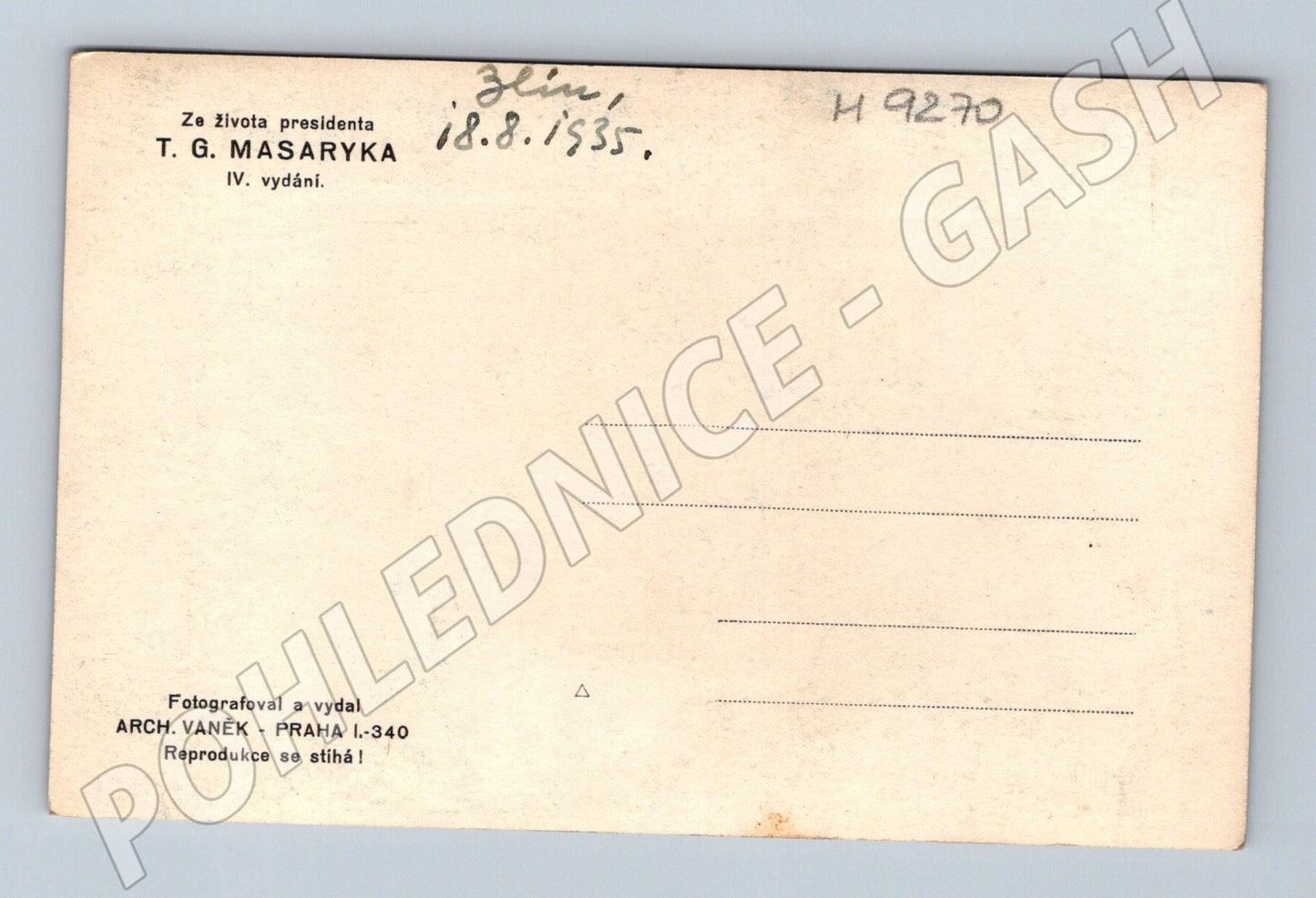 Postcard Masaryk in the library From Life 1935 (M9270)