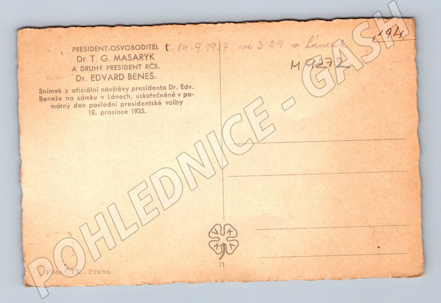 Pohlednice Masaryk a Beneš historická 1935 (M9272)