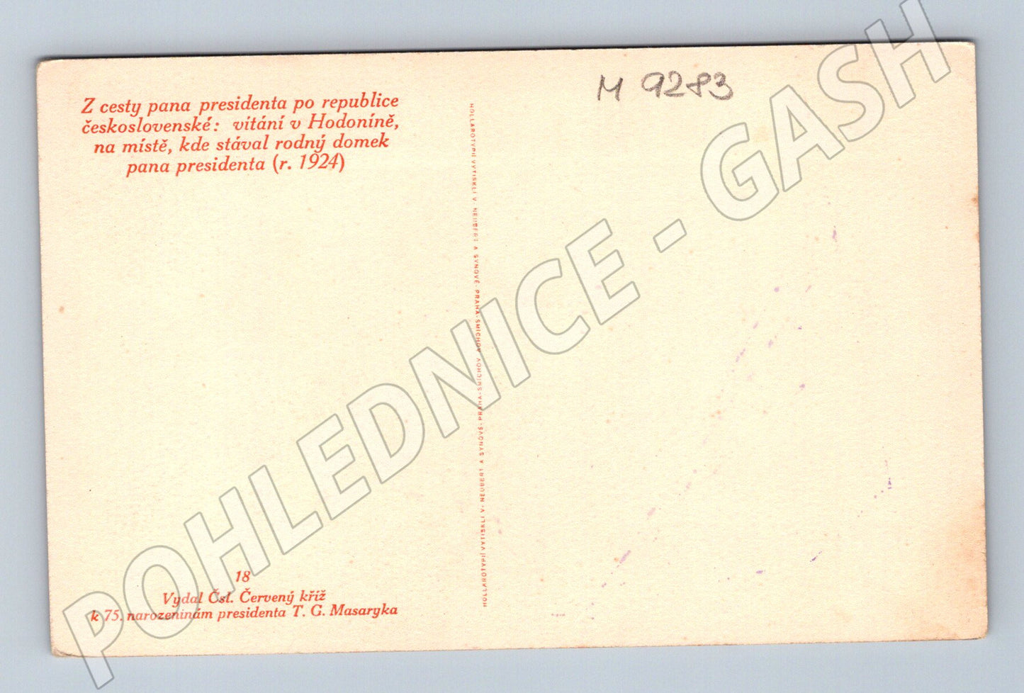 Postcard Masaryk welcoming Hodonín 1924 75 years (M9283)