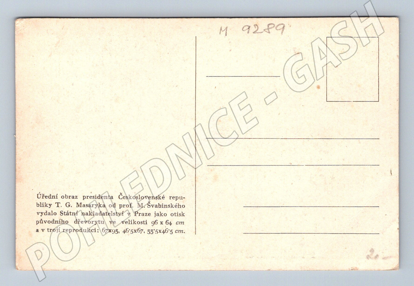Postcard TG Masaryk, first president of the Czechoslovak Republic (M9289)
