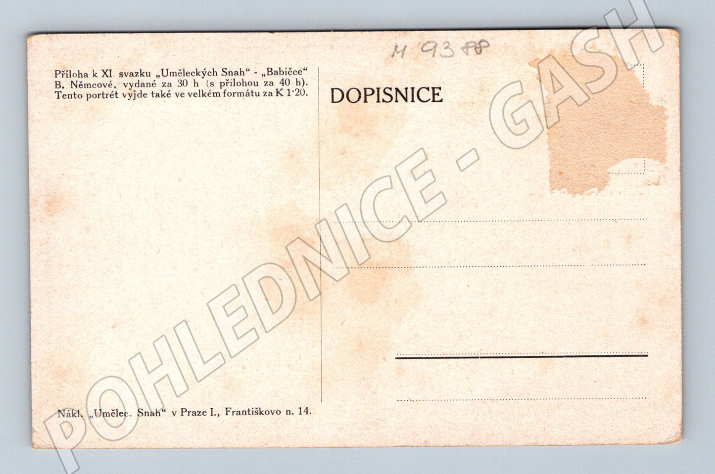 Postcard Božena Němcová portrait of a seventeen-year-old (M9388)