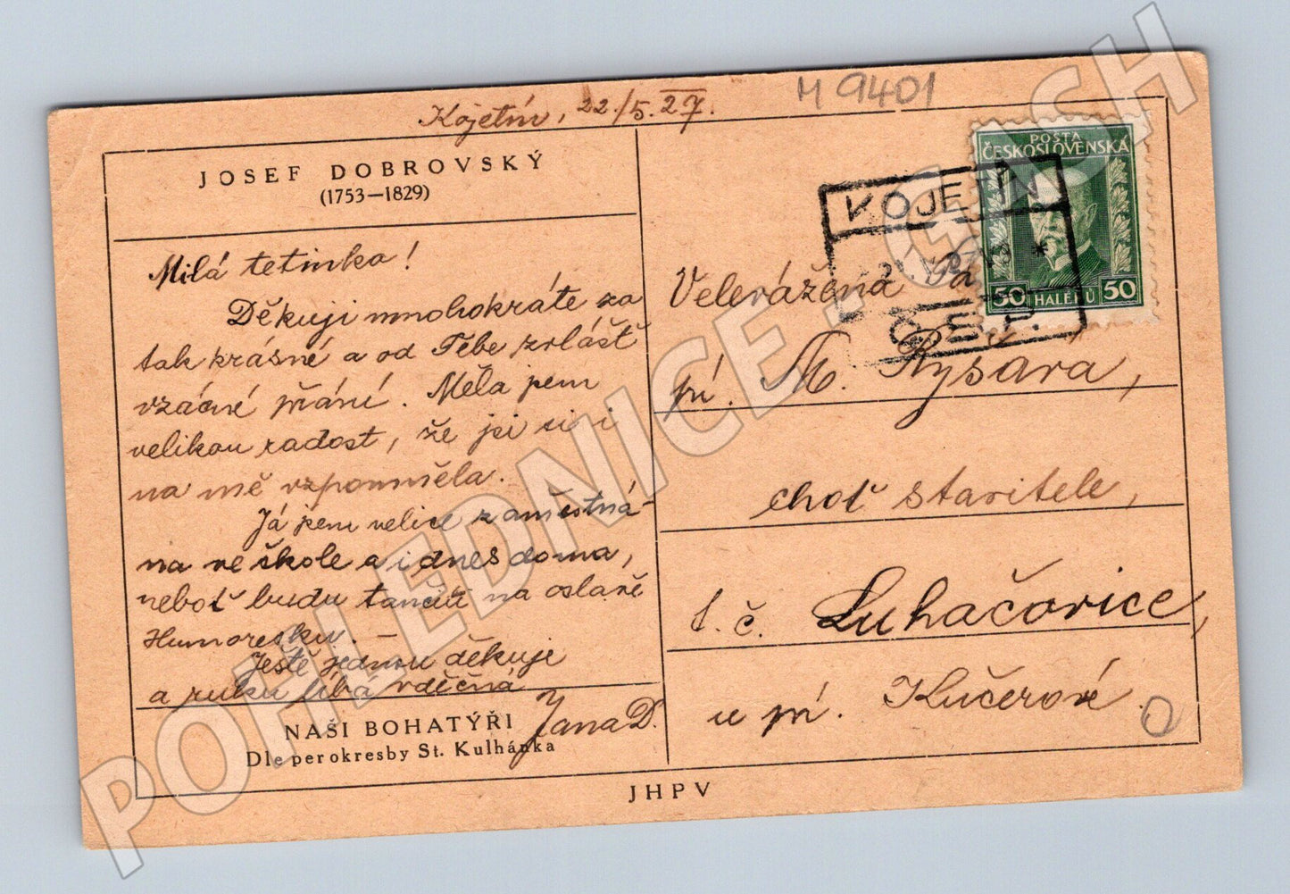 Postcard Josef Dobrovský Our Heroes 1929 (M9401)
