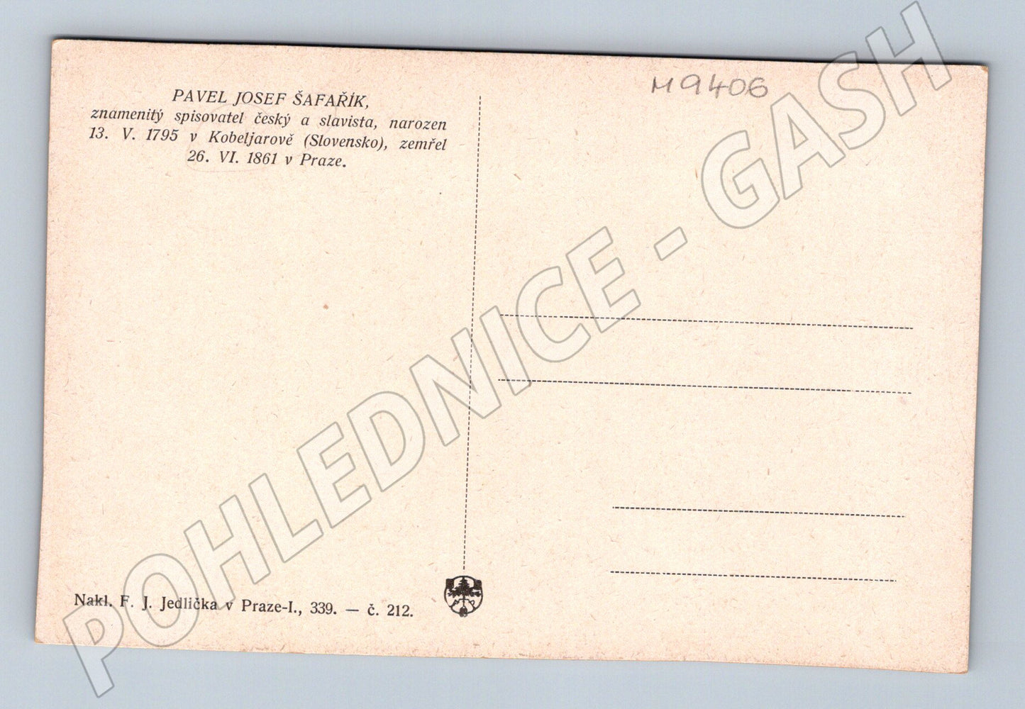 Pohlednice Pavel Josef Šafařík spisovatel slavista (M9406)