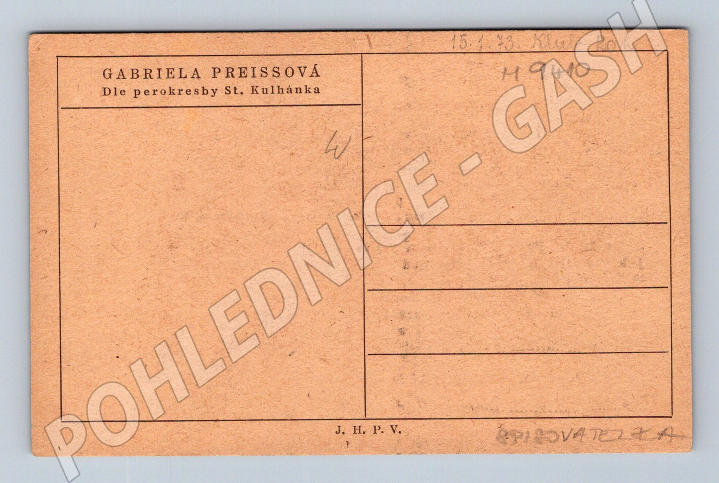 Postcard Gabriela Preissová line drawing Kulhánek (M9410)
