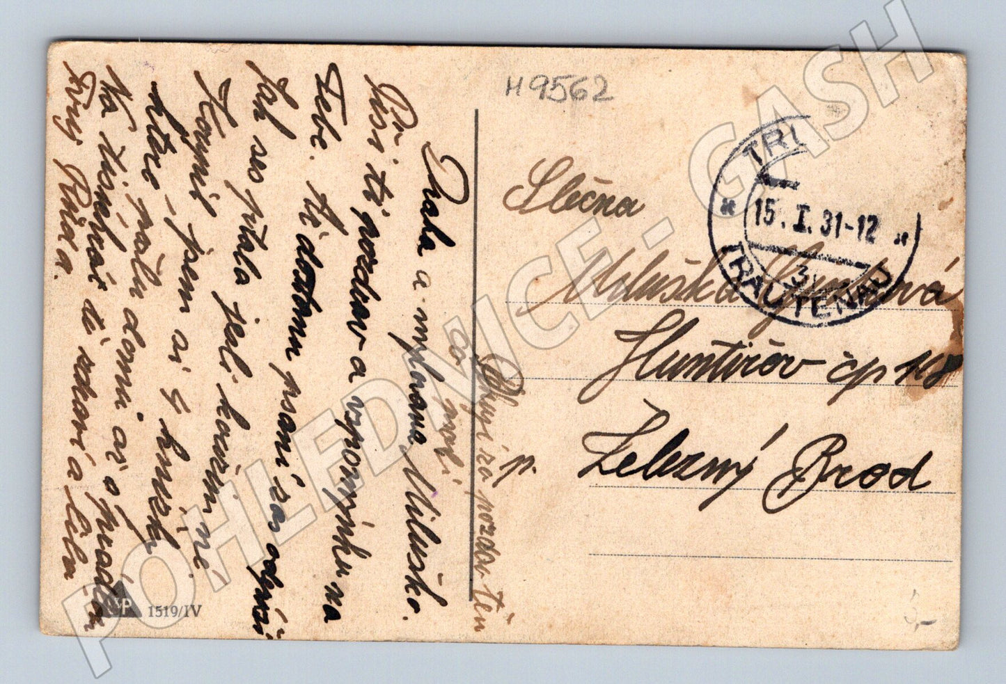 Postcard painted Czech landscape 1931 (M9562)