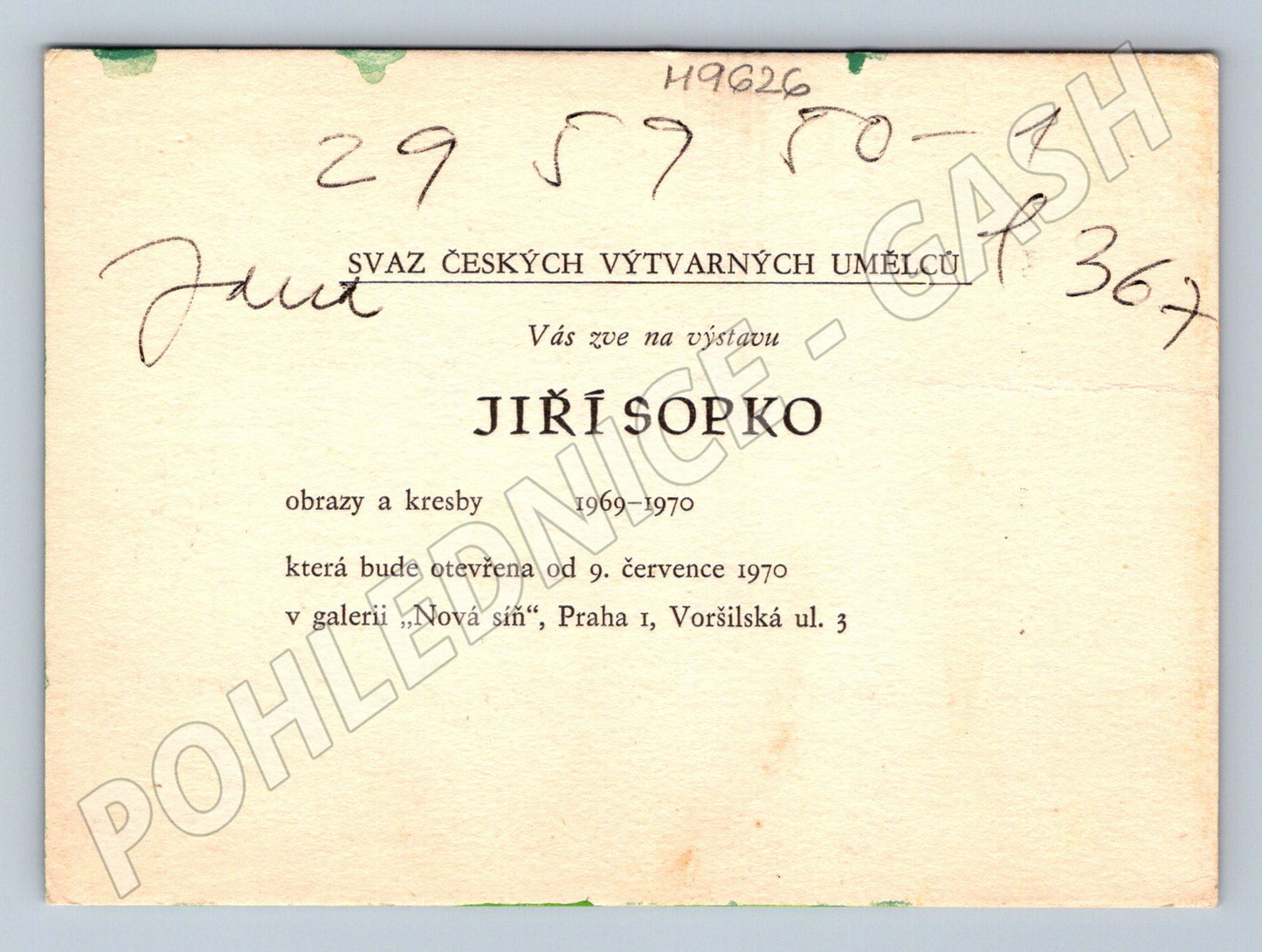 Hand-painted card Jiří Sopko exhibition 1970 (M9626)