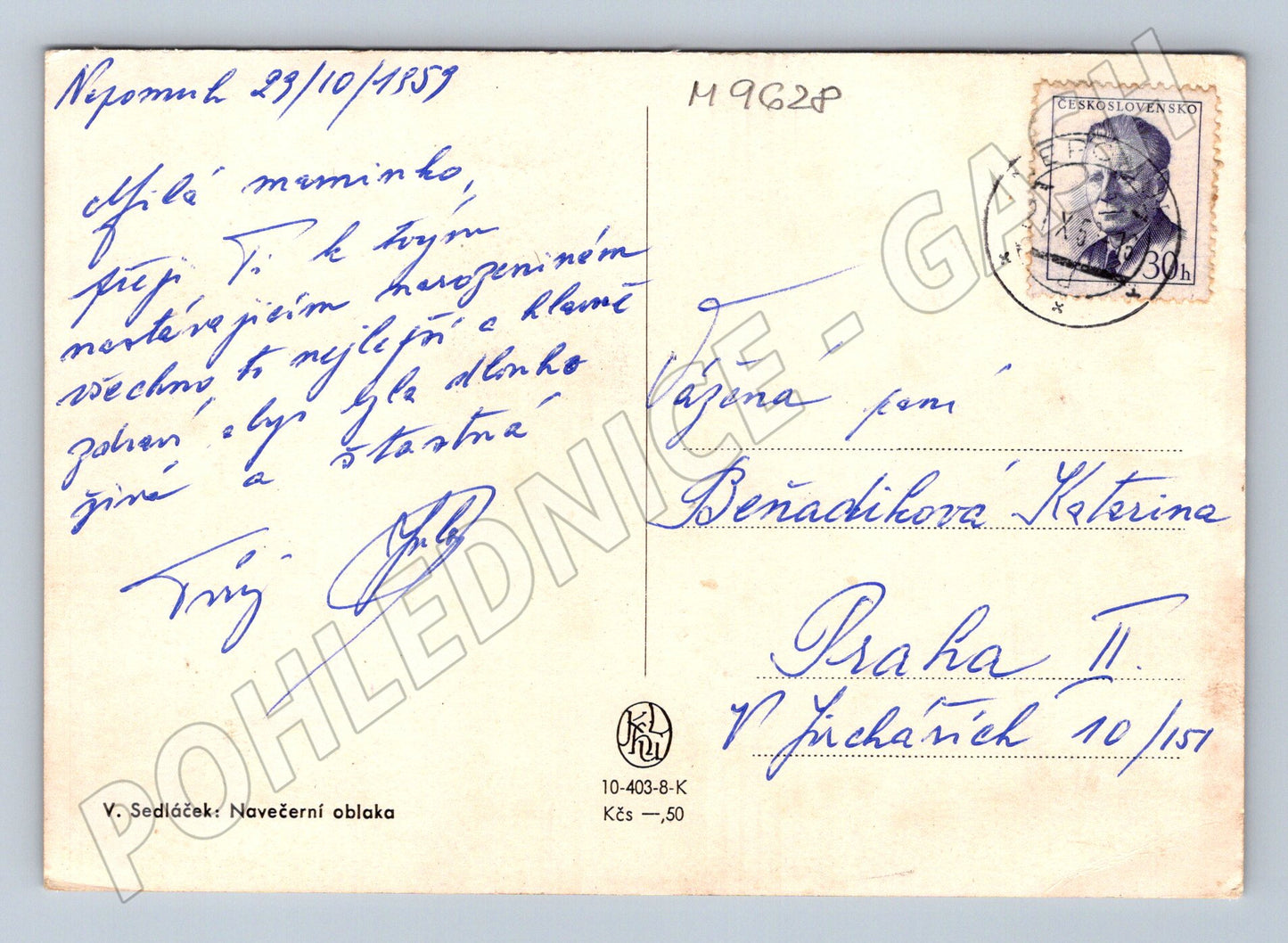 Pohlednice Sedláček Navečerní oblaka 1957 (M9628)