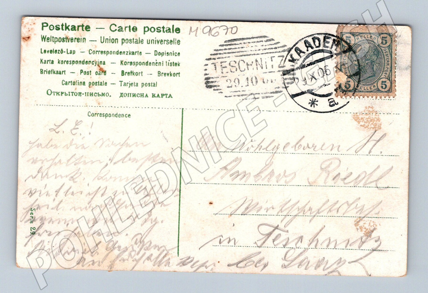 Pohlednice mlýn u řeky Kadaň 1906 (M9670)