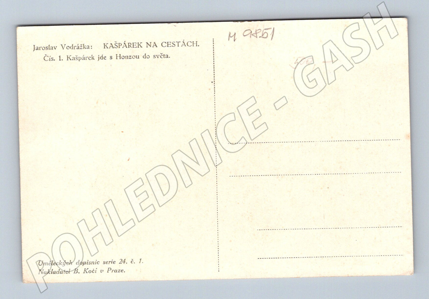Postcard Kašpárek and Honza into the world (M9851)