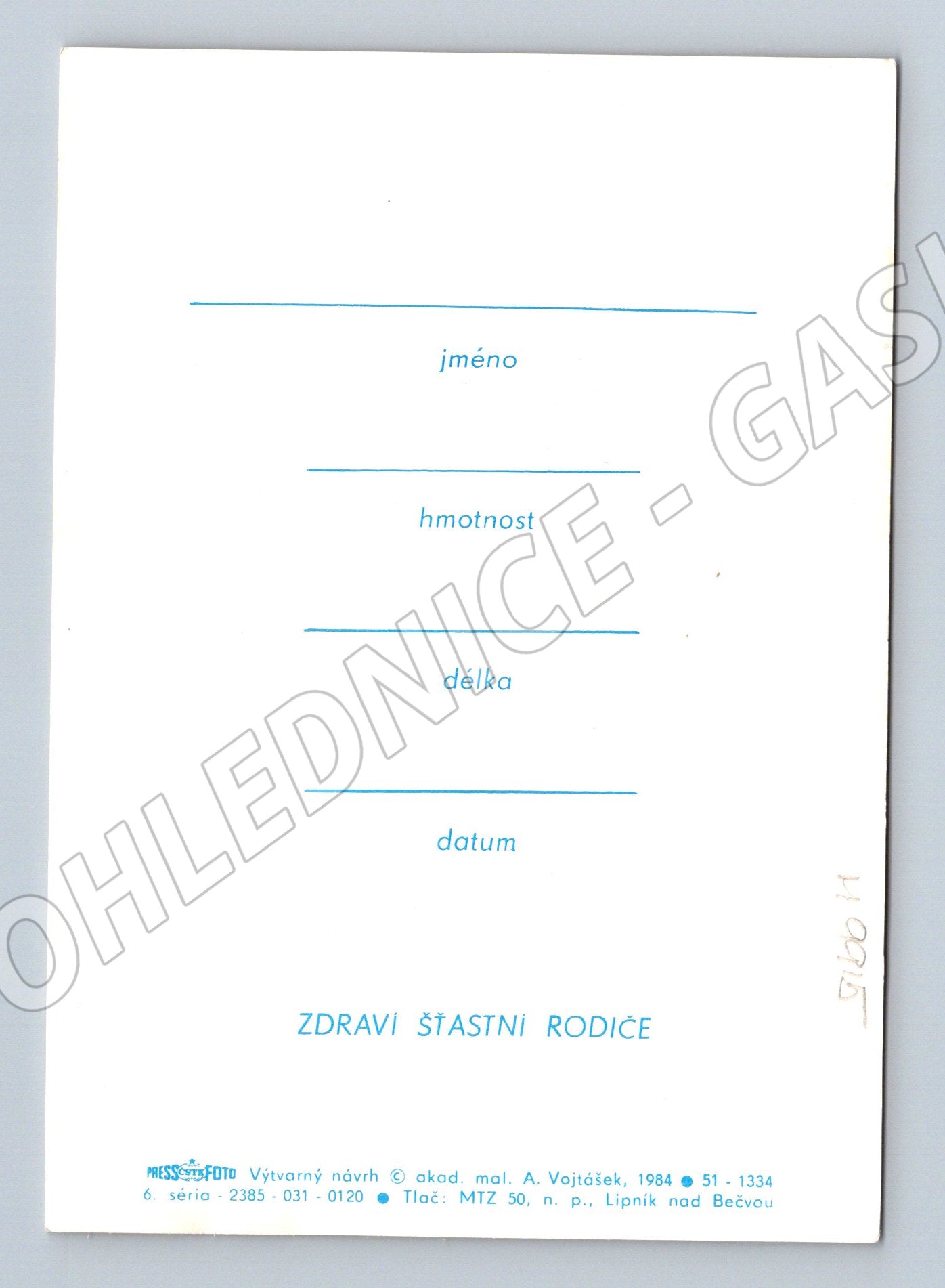 Pohlednice oznámení narození dítěte A Vojáček (M9915)